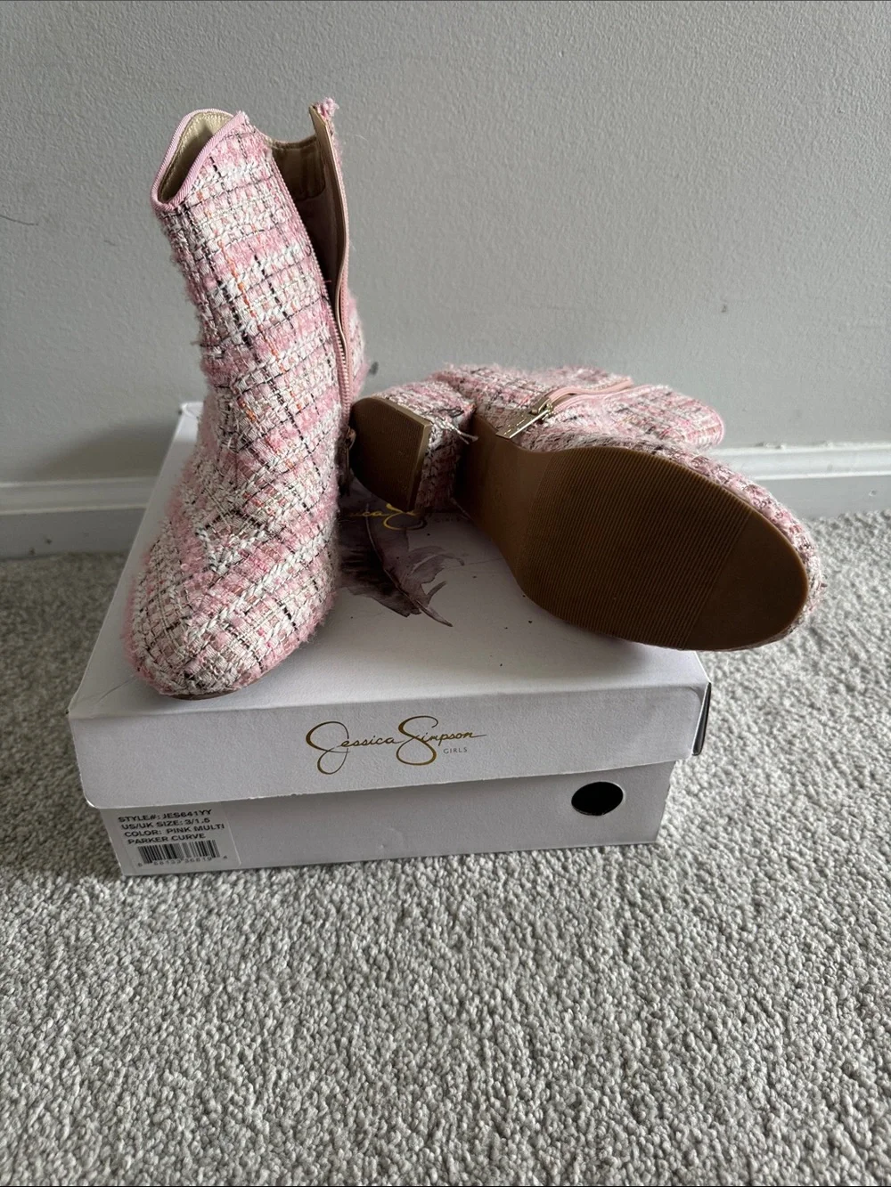 Jessica Simpson Pink Tweed Ankle Booties
